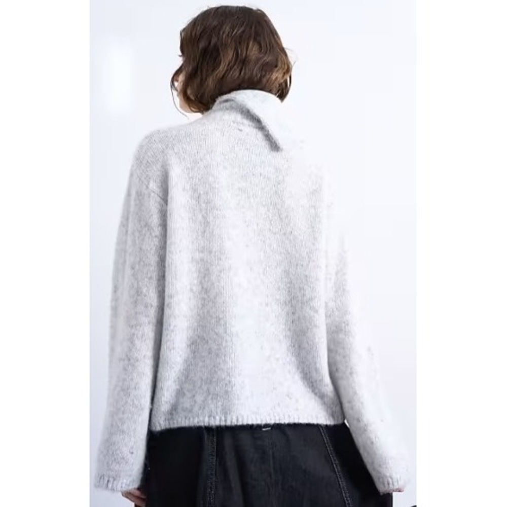 Topshop Womens M Gray Knit Split Funnel Neck Sweater Oversized Boxy NWT - Picture 2 of 15